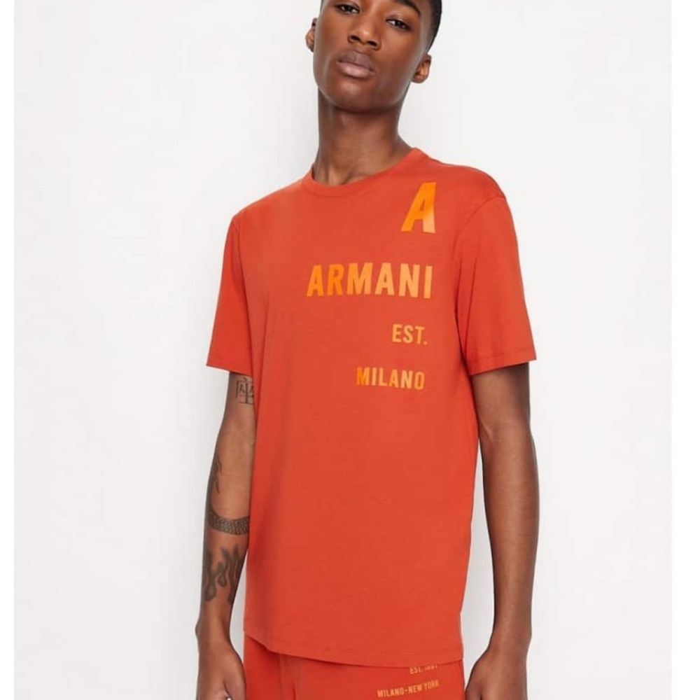 A|X Armani Exchange‎ Men's Size Large Orange Front to Back Logo T-Shirt NEW